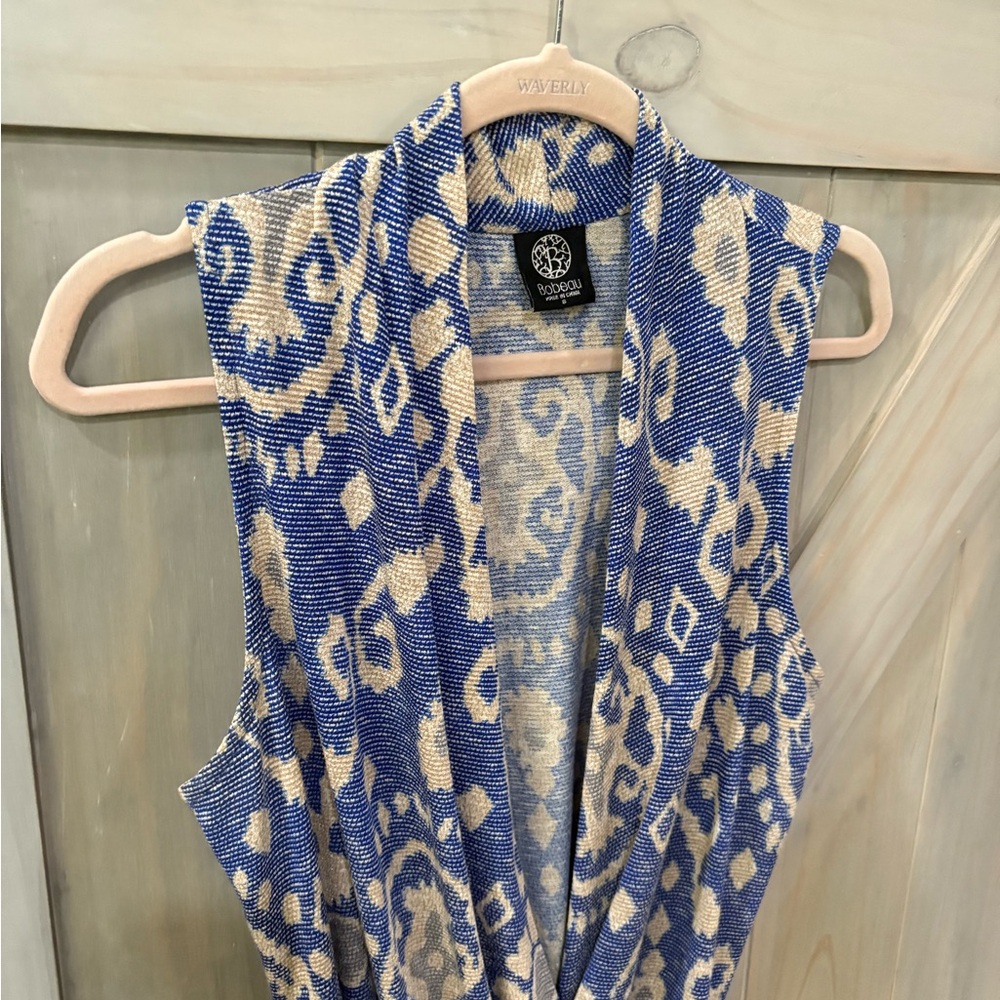 Blue and Tan Sleeveless Top